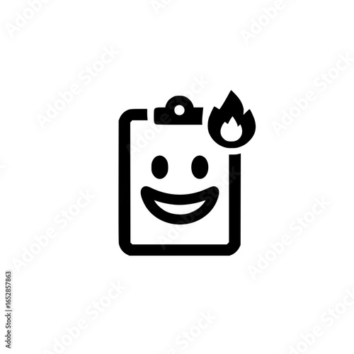 Happy emoji icon on clipboard symbolizing satisfaction review or successful task record