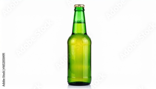 Wallpaper Mural Green Beer Bottle on Clean White Background Evoking Refreshment and Celebration in a Minimalist Style Torontodigital.ca