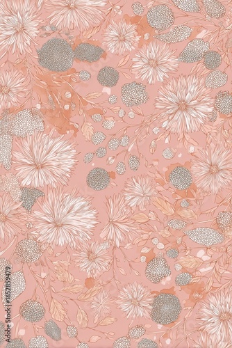 Delicate cornflowers and textured floral elements form a seamless vintage pat...