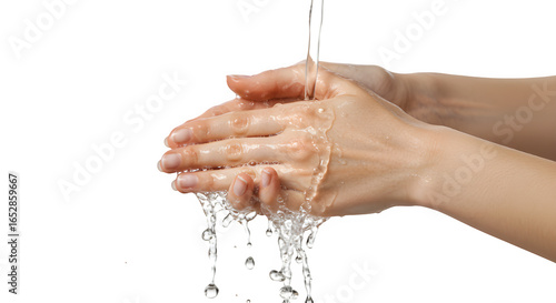 Hand of a woman washing her hands isolated on PNG background.