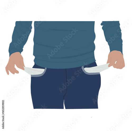 man pulling out his trousers pockets; No money concept