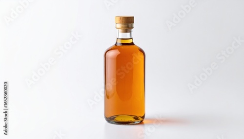 Elegant Bottle of Golden Whisky on Pristine White Background Highlighting Luxury and Sophistication