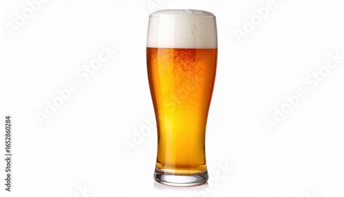 Refreshing Glass of Golden Beer on Pristine White Background Evoking Relaxation and Enjoyment