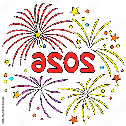 Celebratory asos logo with colorful fireworks and scattered stars and dots on a white background