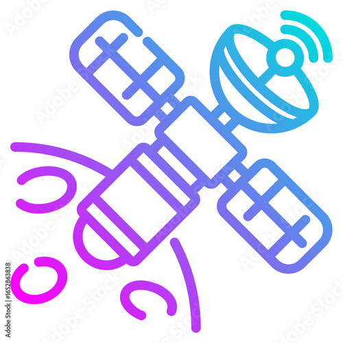 Satellite. This is a vector single icon with a dashed line gradient style. It is suitable for various purposes, including website design, mobile app design, and logo design.