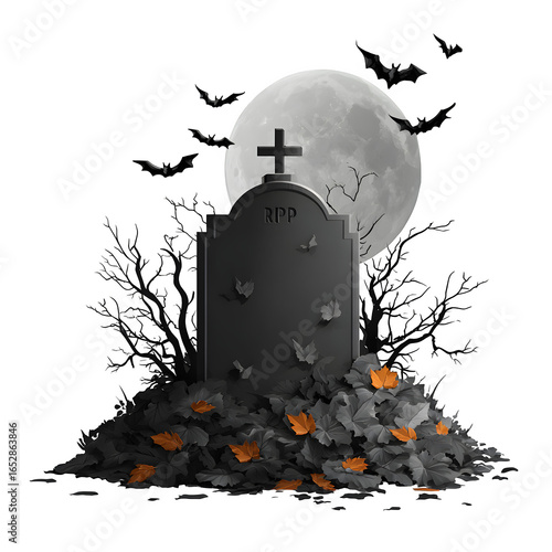 halloween tombstone with bats and full moon clip art preview