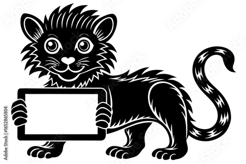 Vector illusion of small lion with white screan 