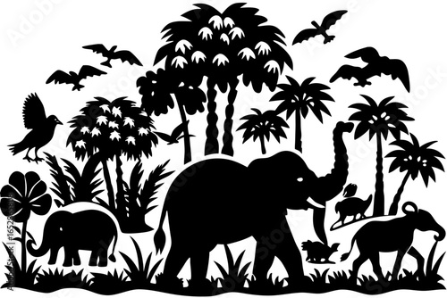 Canvas Print Vector illusion of elephants in the forest