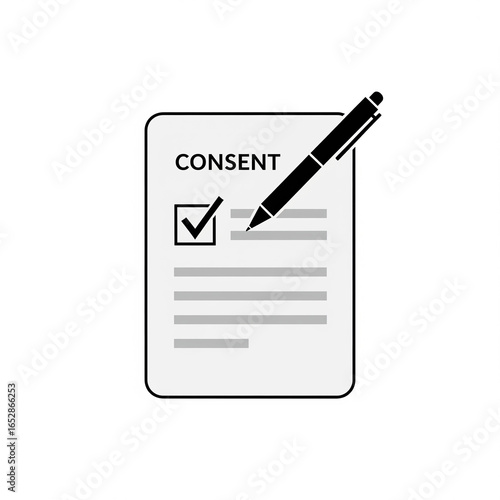 Flat icon of consent form paper with pen isometric ilustration