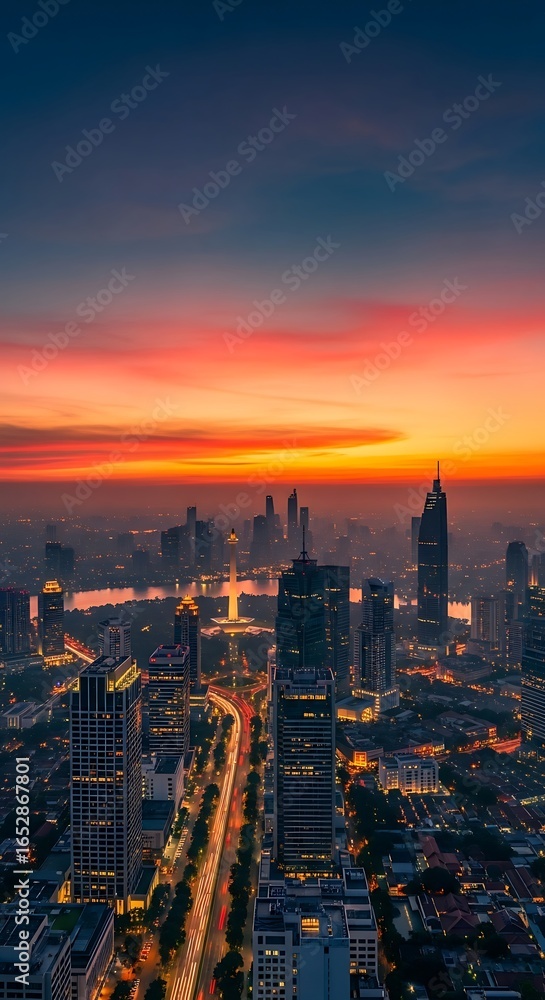 Fototapeta premium City Skyline at Sunset with Vibrant Colors.