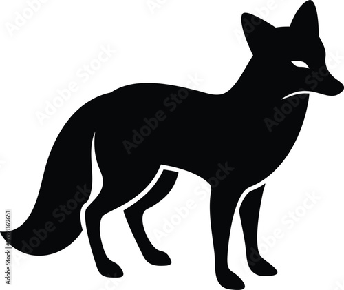 Fox animal silhouette in standing pose with pointed ears, bushy tail, and alert posture on white background