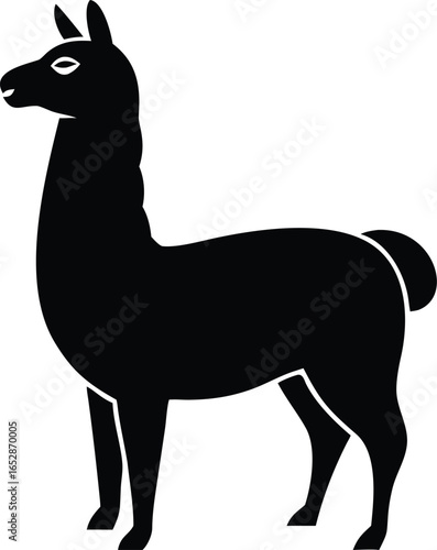 Llama animal silhouette in standing pose with long neck, pointed ears, and bushy tail on white background