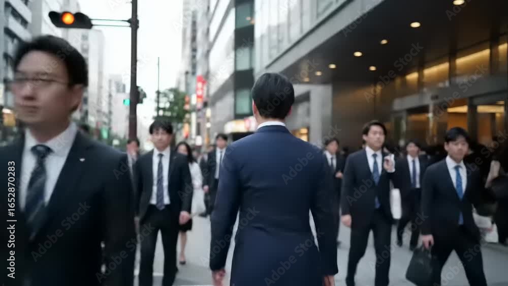 Japanese businessman commuting through a busy crowd Japanese businessman commuting through a busy crowd
