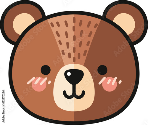 Cute cartoon brown bear face with blushing cheeks