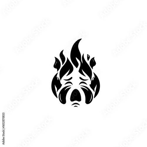 Crying face icon inside burning fire flames symbolizing sadness pain or emotional distress