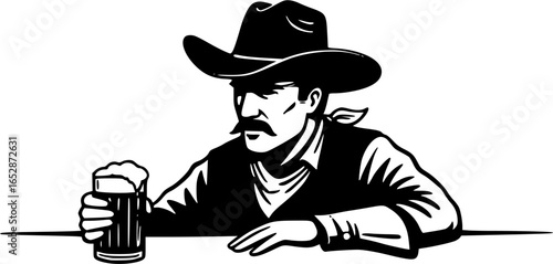 Cowboy drinking a pint of beer vector illustration
