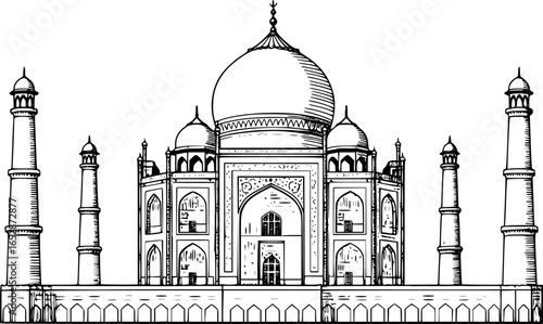 Line Art Depiction of the Taj Mahal's Domes and Symmetry
