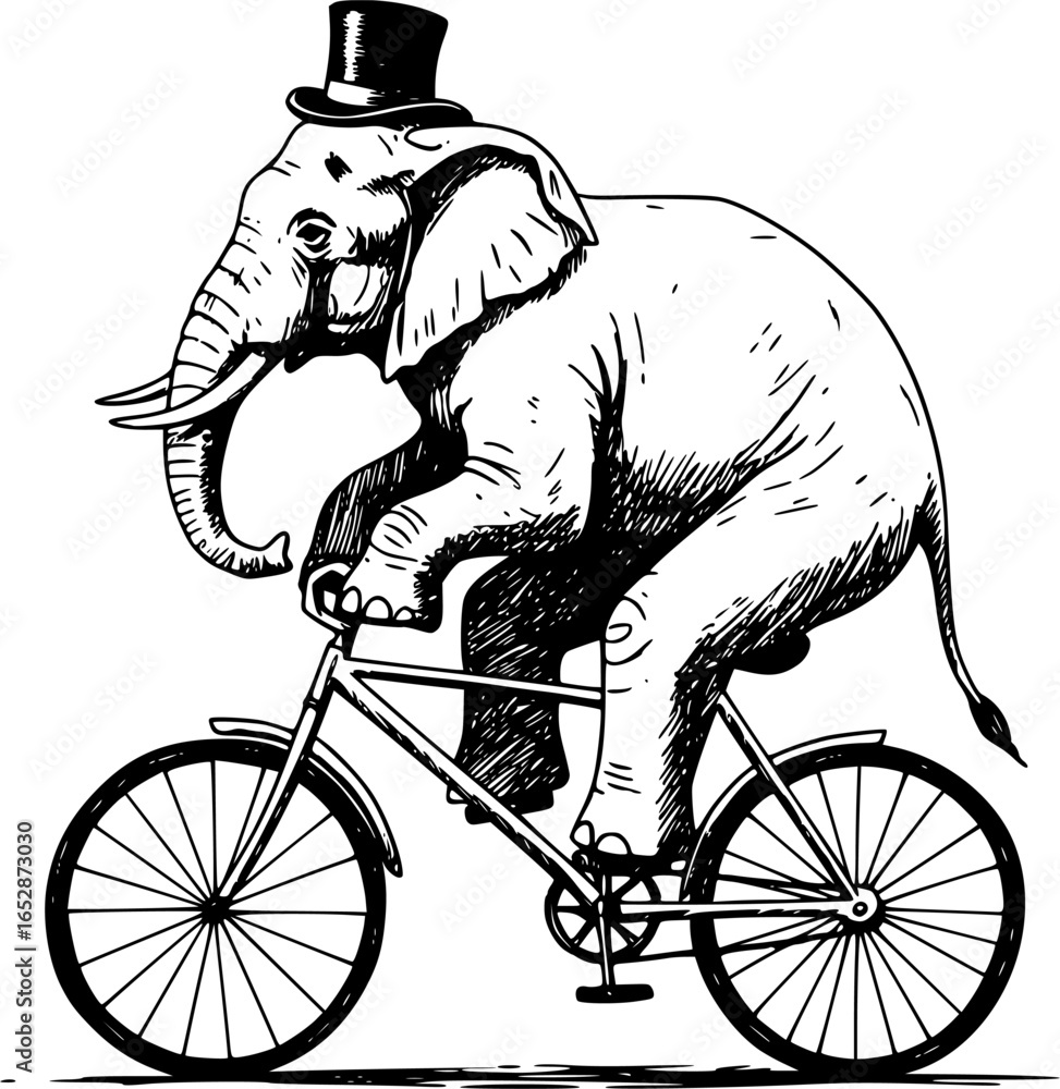 Fototapeta premium elephant riding a bike wearing a hat vector illustration 