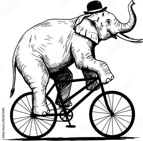 elephant riding a bike wearing a hat vector illustration
