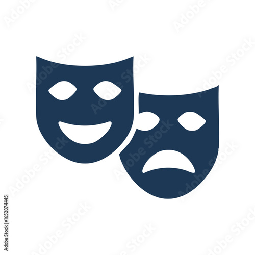 Ater masks, comedy and tragedy on black on transparent background