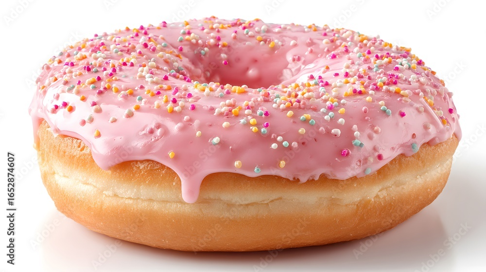 A delicious donut with a pink glaze and colorful sprinkles, a sweet treat to brighten your day! A delicious donut with a pink glaze and colorful sprinkles, a sweet treat to brighten your day!