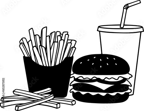 delicious burger french fries and drink vector illustration
