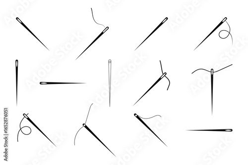 Various Sewing Needles and Threads in Different Positions.
