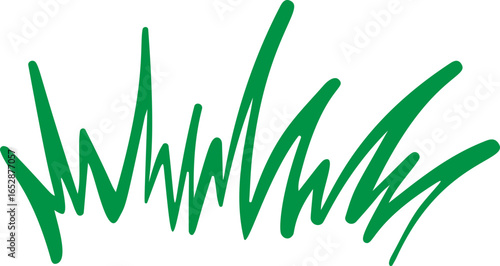 Cartoon grass and bush. Doodle outline meadow illustration. Green simple hand-drawn plants. Sketch of nature lawn