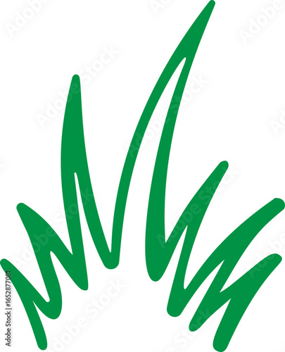 Cartoon grass and bush. Doodle outline meadow illustration. Green simple hand-drawn plants. Sketch of nature lawn