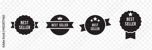 Set best seller icon design with laurel, best seller badge logo isolated . Best choice. Best Award brand, premium crown and stars . eps 10 