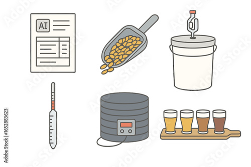 Essential Craft Beer Brewing Equipment and Ingredients: Hydrometer, Grain Scoop, Fermentation Bucket, Dehydrator, and Tasting Glasses for Homebrewers