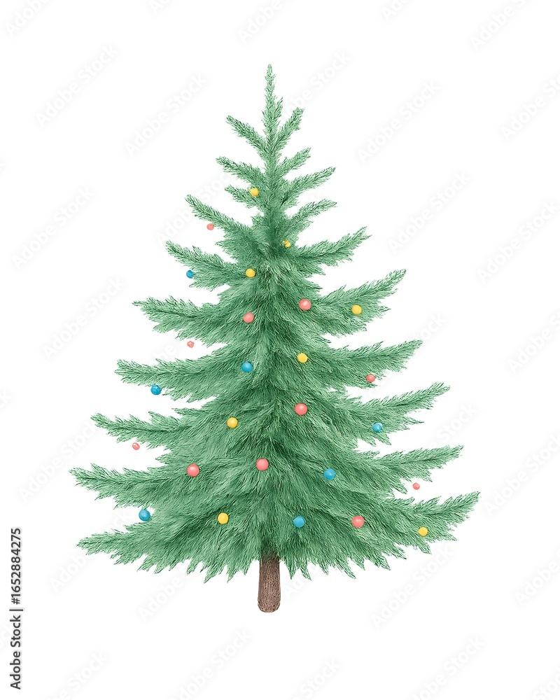 Fototapeta premium Watercolor Christmas Tree Illustration, Festive Holiday Decoration Isolated on White Background