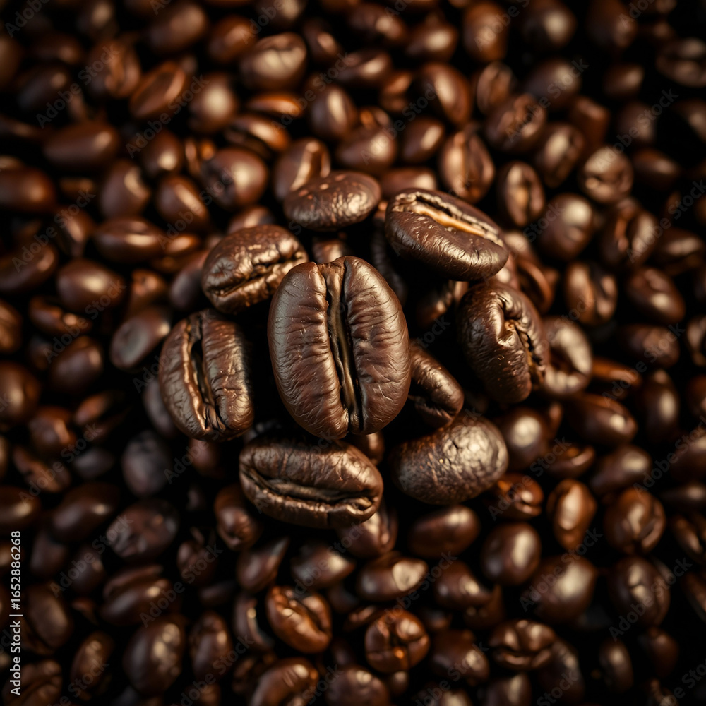 Fototapeta premium Close-up of roasted coffee beans on table Close-up of roasted coffee beans on table
