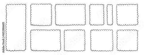 picture rectangle cute line wavy frame, frame doodle line hand drawn, outline border frame, scribble frame cute set