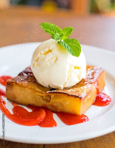 Dessert with ice cream and sauce