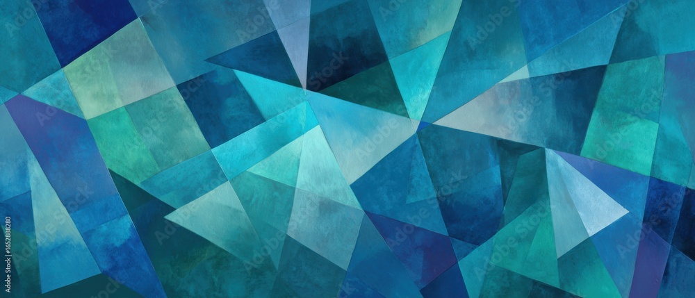 Obraz premium Abstract Blue Geometric Mosaic with Watercolor Texture