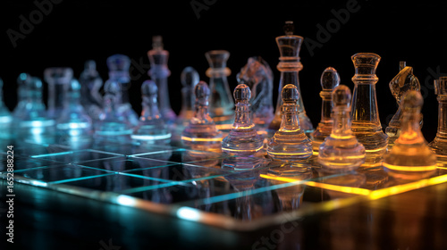 Wallpaper Mural Illuminated Glass Chess Pieces: Strategy, Game, Competition Torontodigital.ca