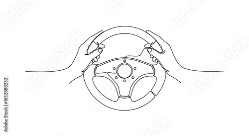 Hands on Steering Wheel Line Drawing Illustration for Driving Concept