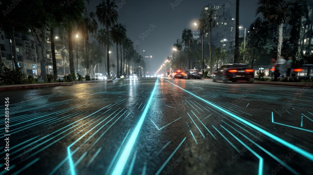 Obraz premium Projected navigation arrows on urban streets