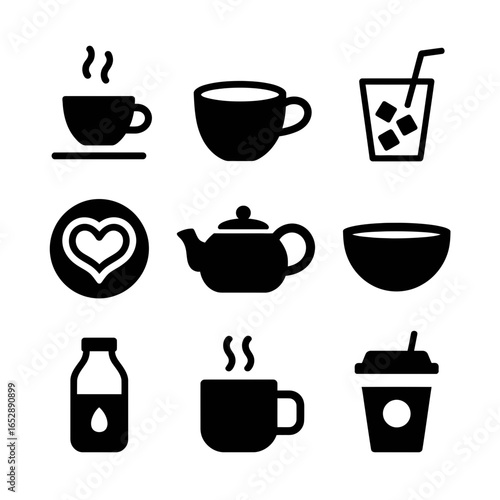 Wallpaper Mural Collection of beverage and food icons in silhouette isolated on white background Torontodigital.ca