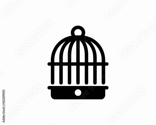 Simple black silhouette of a birdcage isolated on white background