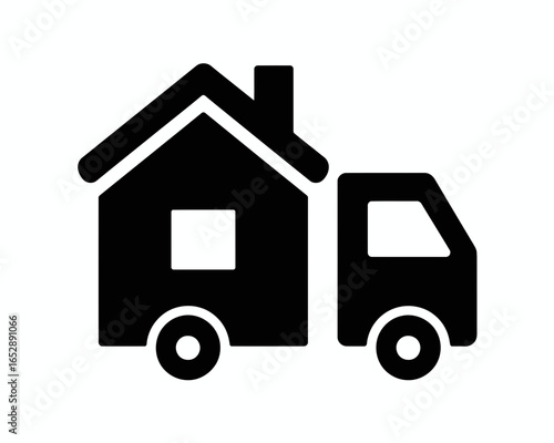 Silhouette of a house on wheels truck for moving or transport isolated on white background