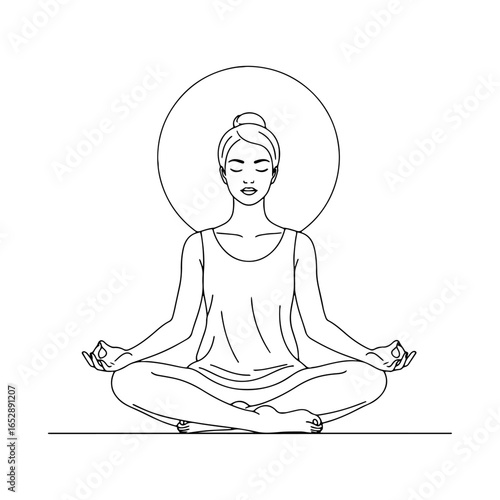 Simple vector art of a woman meditating. It can be used for yoga practice, meditation guides, stickers, t-shirt prints, and lifestyle projects.