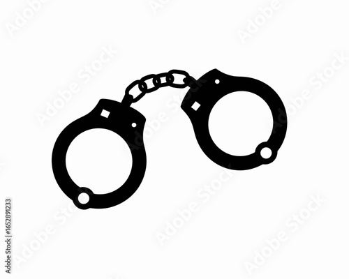 Black silhouette of handcuffs connected by a chain isolated on white background
