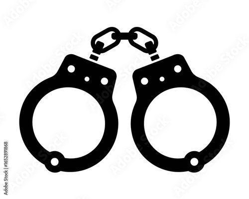 Black silhouette of handcuffs connected by chain isolated on white background