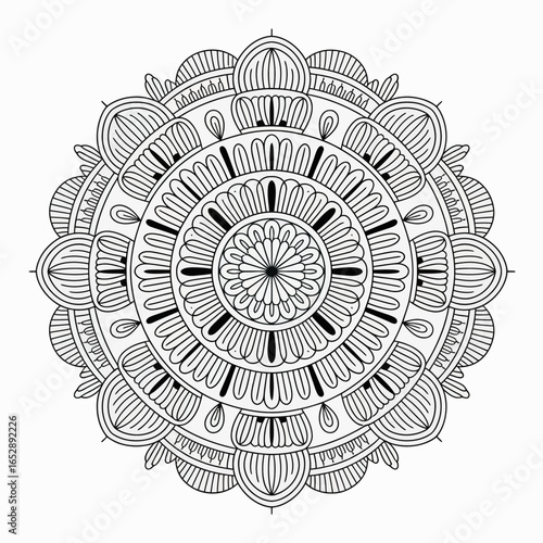 Intricate circular mandala pattern silhouette isolated on white background