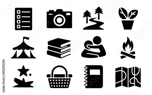 Collection of outdoor and leisure activity icons silhouette isolated on white background