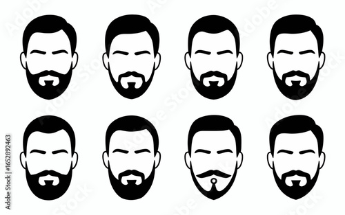 Collection of diverse male facial hair styles silhouette isolated on white background