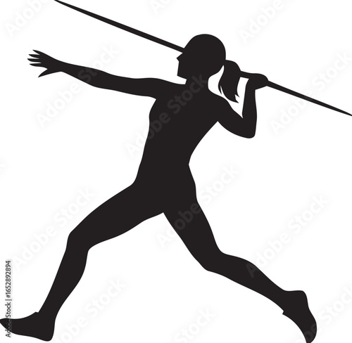 Female athlete in silhouette throwing a javelin isolated on white background