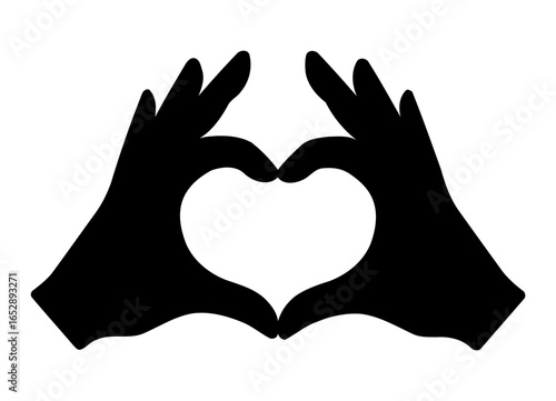 Black silhouette of hands forming a heart shape isolated on white background silhouette